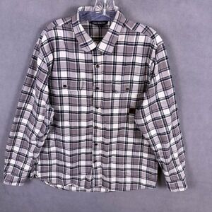 Linus Tech Tips Flannel Shirt Mens Large Gray Plaid Button Up LTT Merch Techie